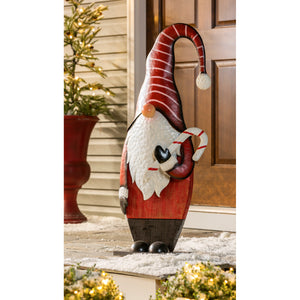 40" Metal and Wood Holiday Gnome Garden Statue
