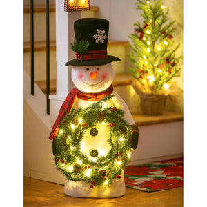 Tabletop Snowman with LED Wreath