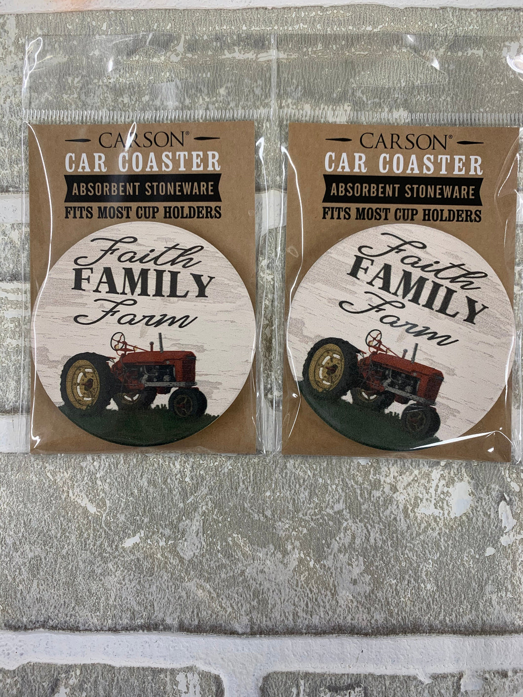 Faith family farm car coasters