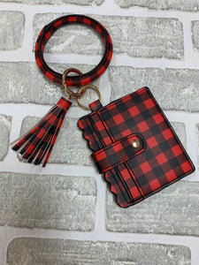 Red and black bangle with wallet keychain