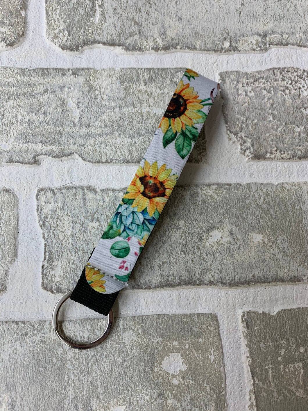 White sunflower keychain neoprene fob