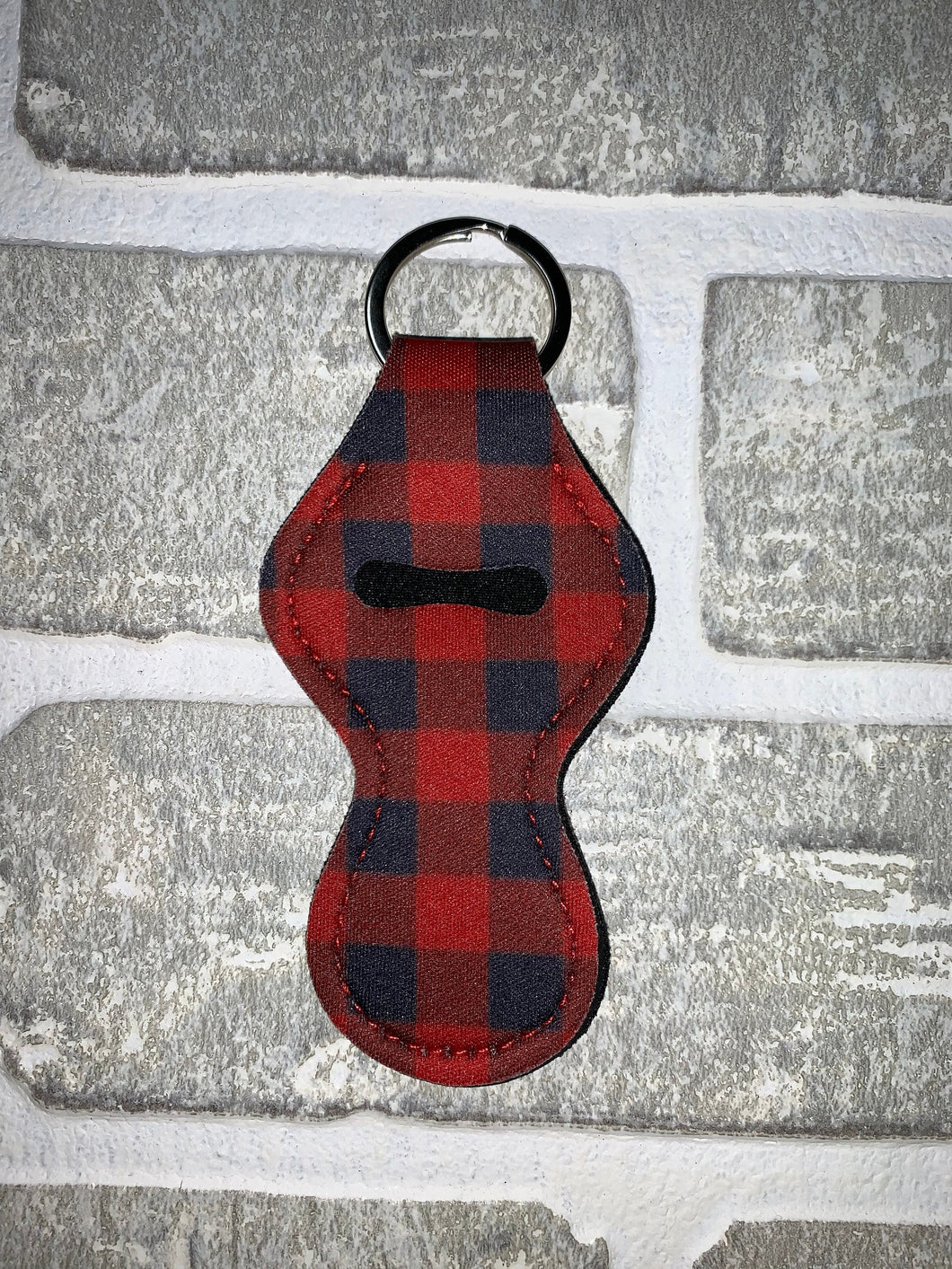 Red and black buffalo plaid chapstick holder keychain blanks