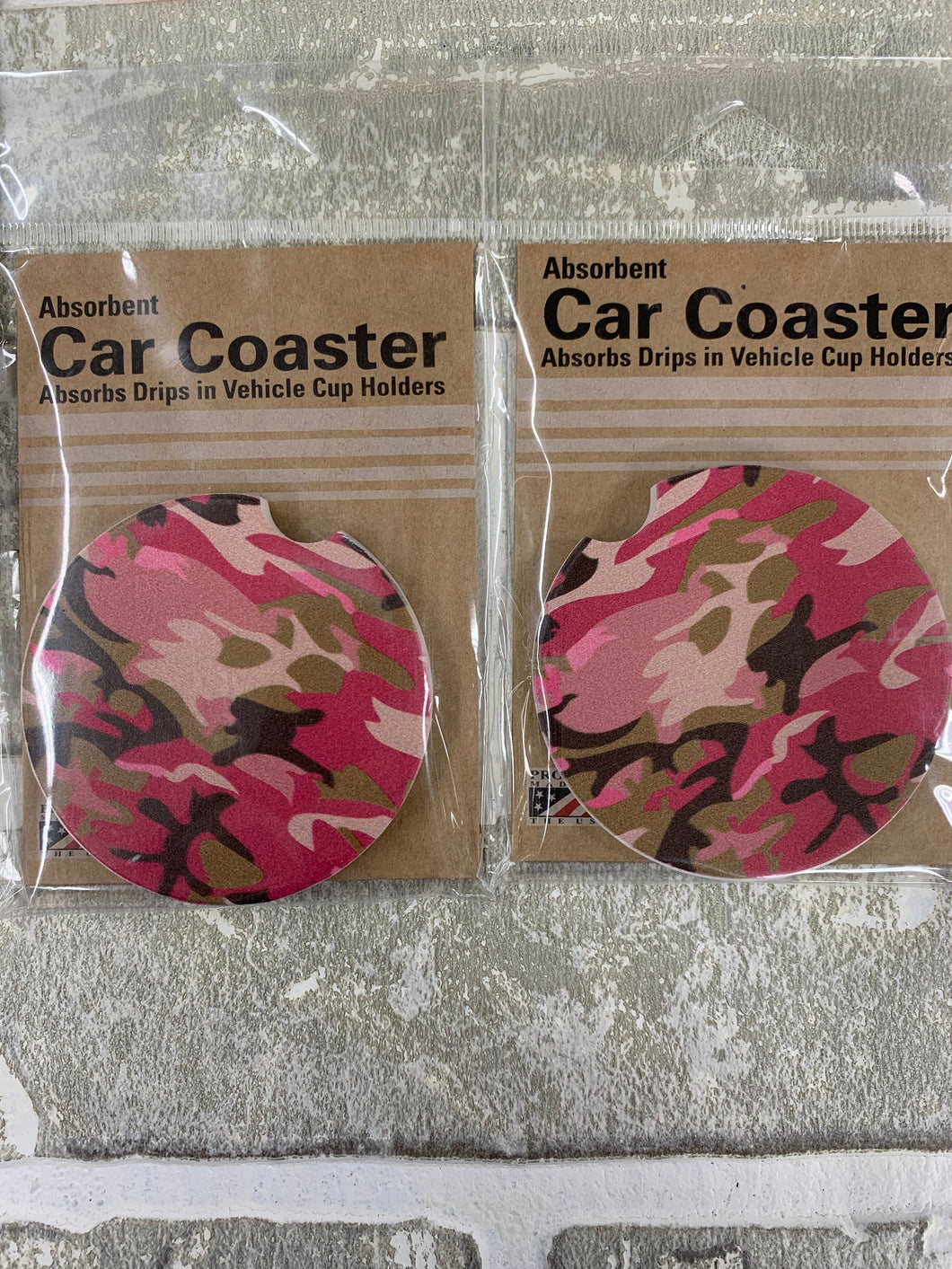 Pink camo car coasters