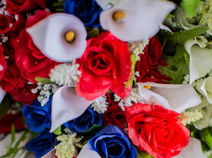 Red, White & Blue Calla Lily and Rose Bush
