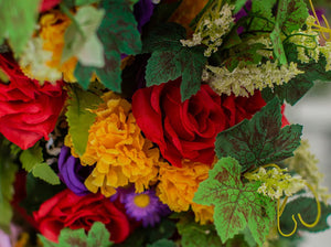 Multi Color Carnation and Open Rose Bush