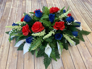 Red, White and Blue Rose & Calla Lily Saddle